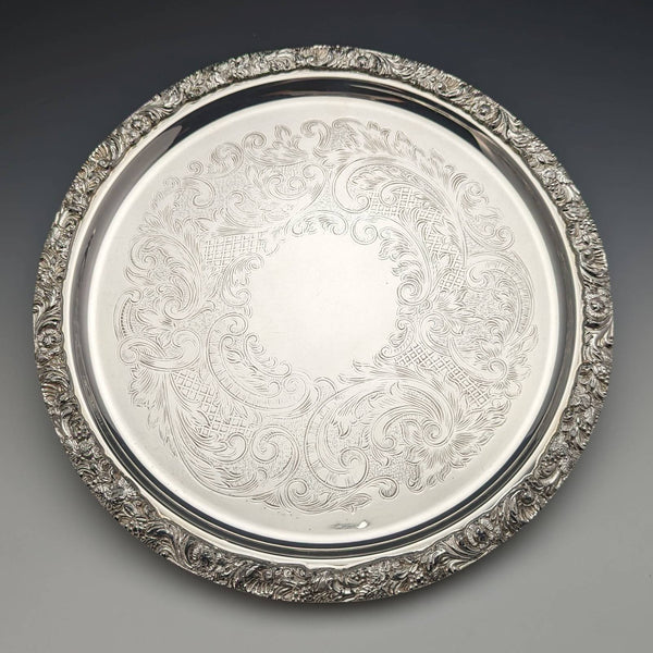 British Vintage Silver Plated Tray Salva Diameter 28cm EHP